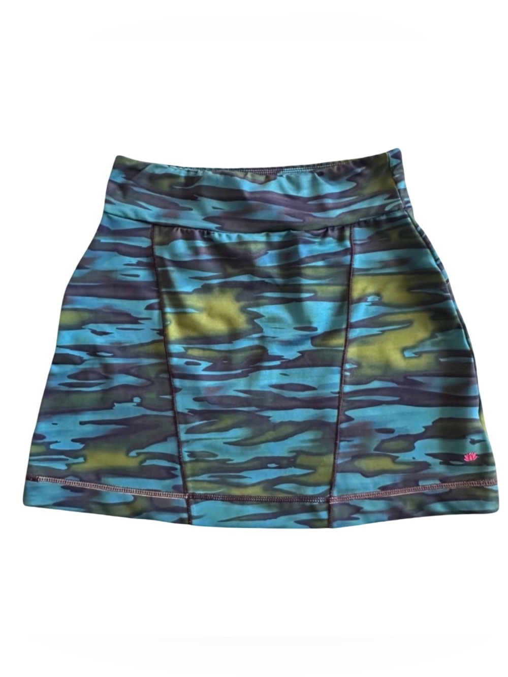 Pink Lotus Blue & Green Camo Print Back Pocket Athletic Skirt Size Small